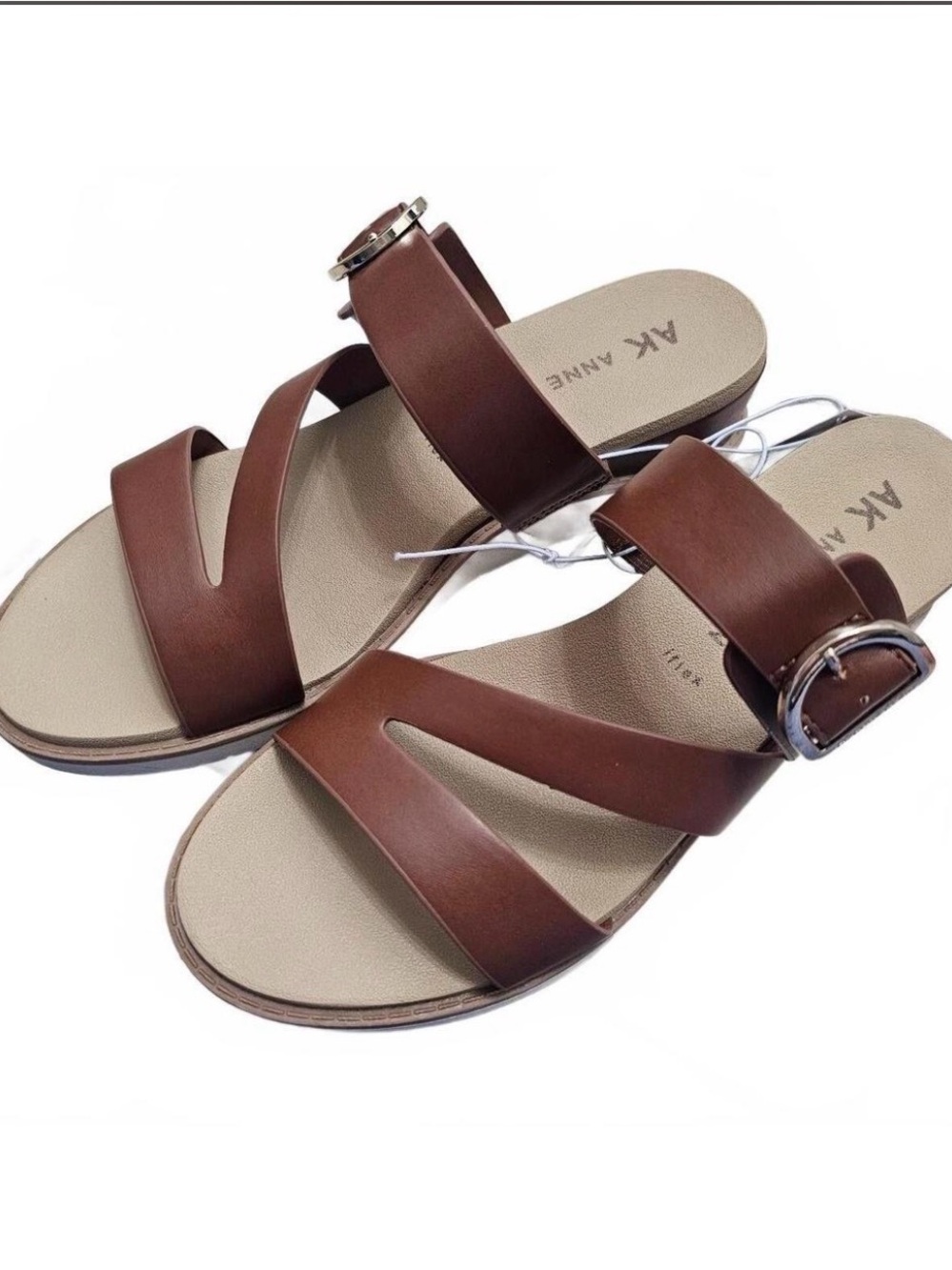 Anne Klein Brown Buckle Slide Sandals
